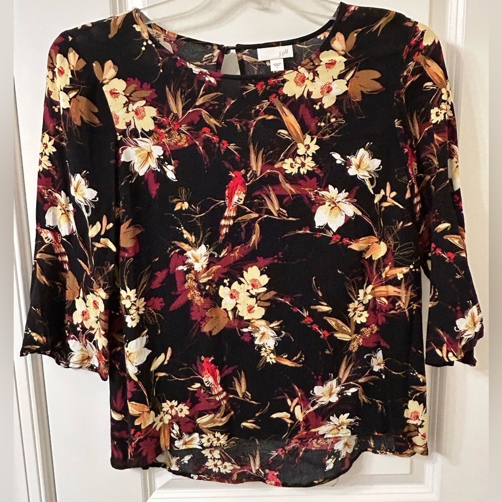 J. Jill Floral Blouse - Black, Red, Yellow